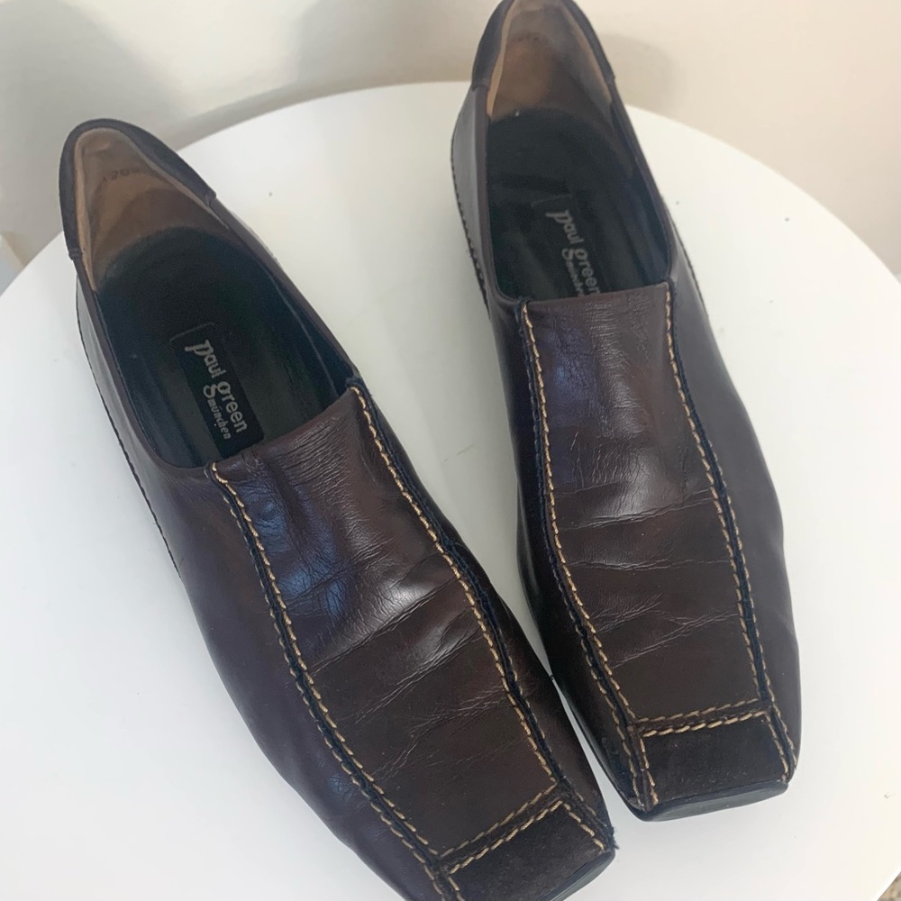 Paul Green brown leather square toe loafers